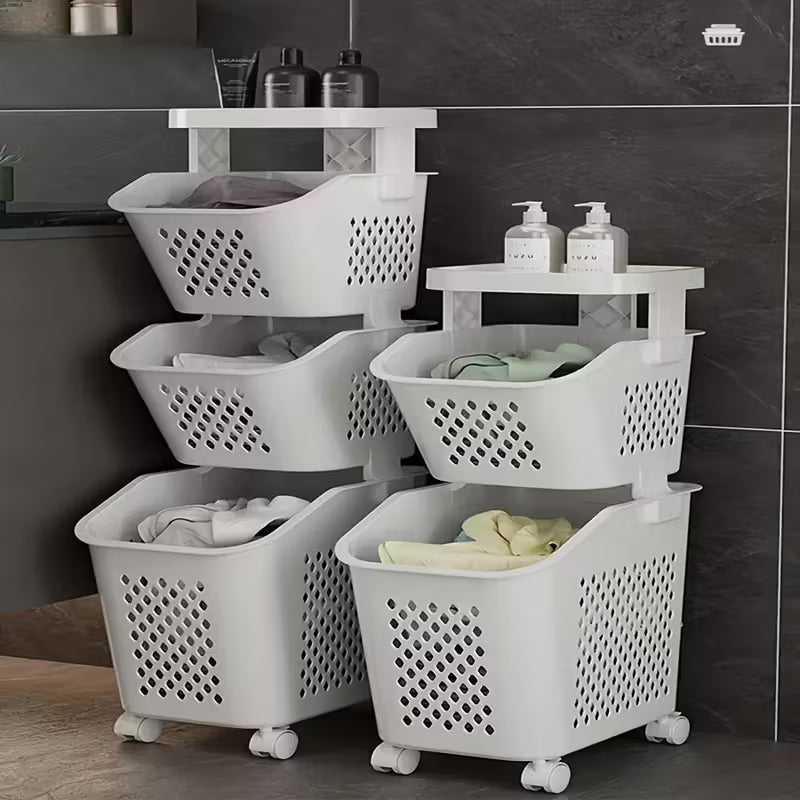 3-Tier Laundry Basket on Wheels with Removable Storage Bin