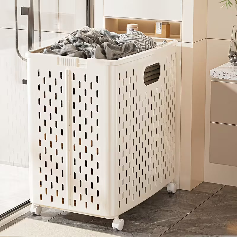 Life Declaration Foldable Laundry Basket with Rolling Wheels - Heavy-Duty Collapsible Clothes Hamper