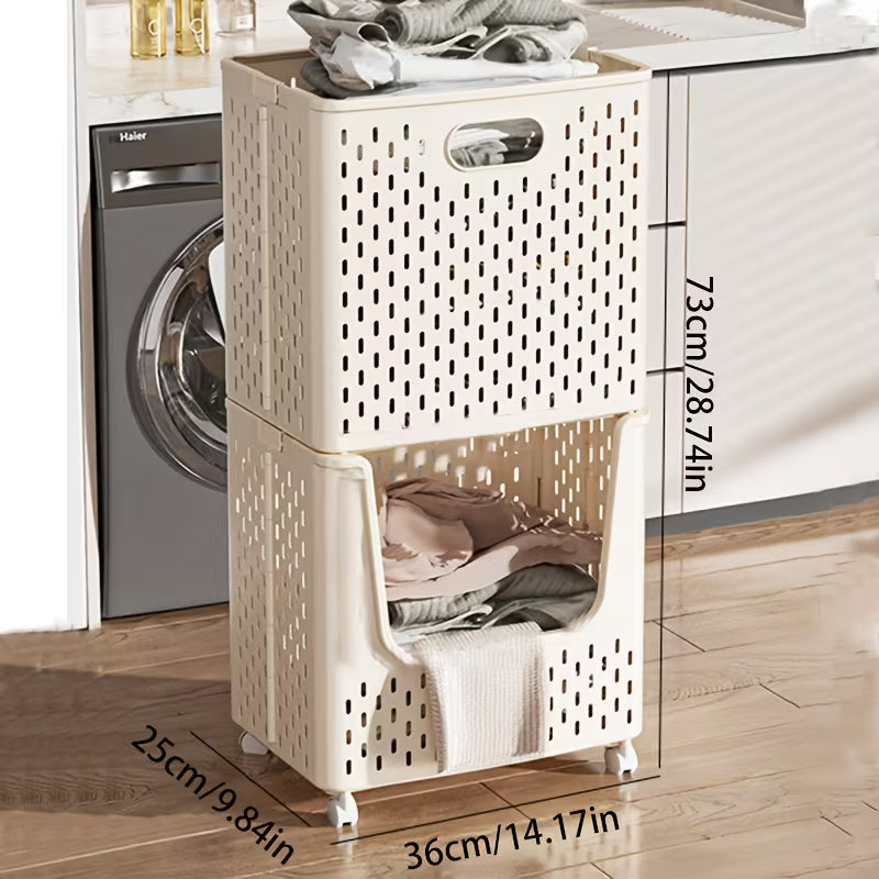 Life Declaration Foldable Laundry Basket with Rolling Wheels - Heavy-Duty Collapsible Clothes Hamper