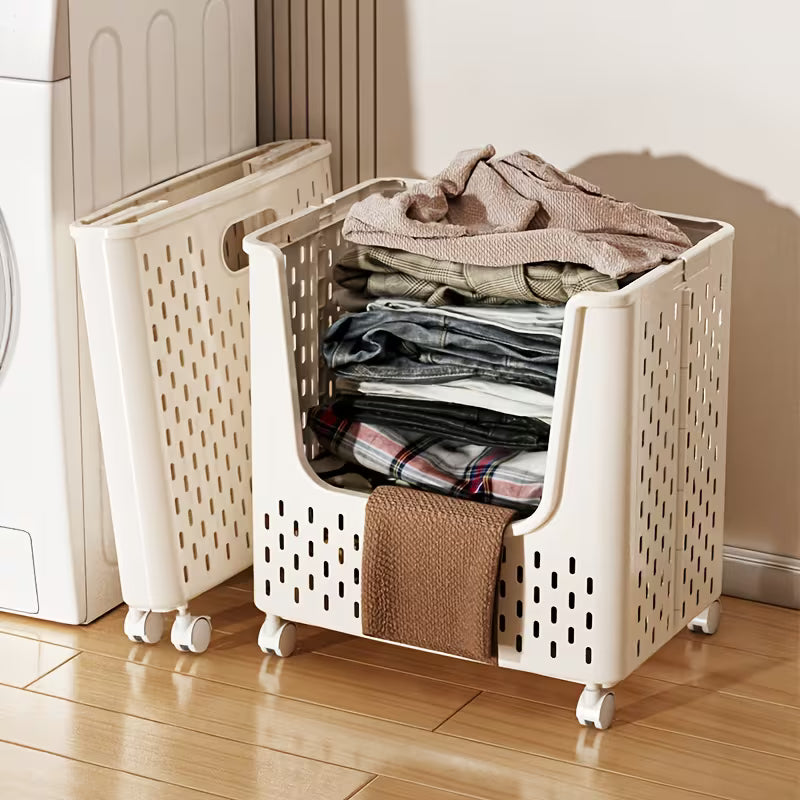 Life Declaration Foldable Laundry Basket with Rolling Wheels - Heavy-Duty Collapsible Clothes Hamper