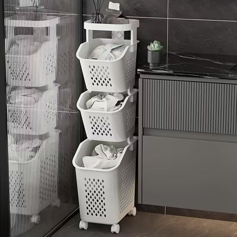 3-Tier Laundry Basket on Wheels with Removable Storage Bin